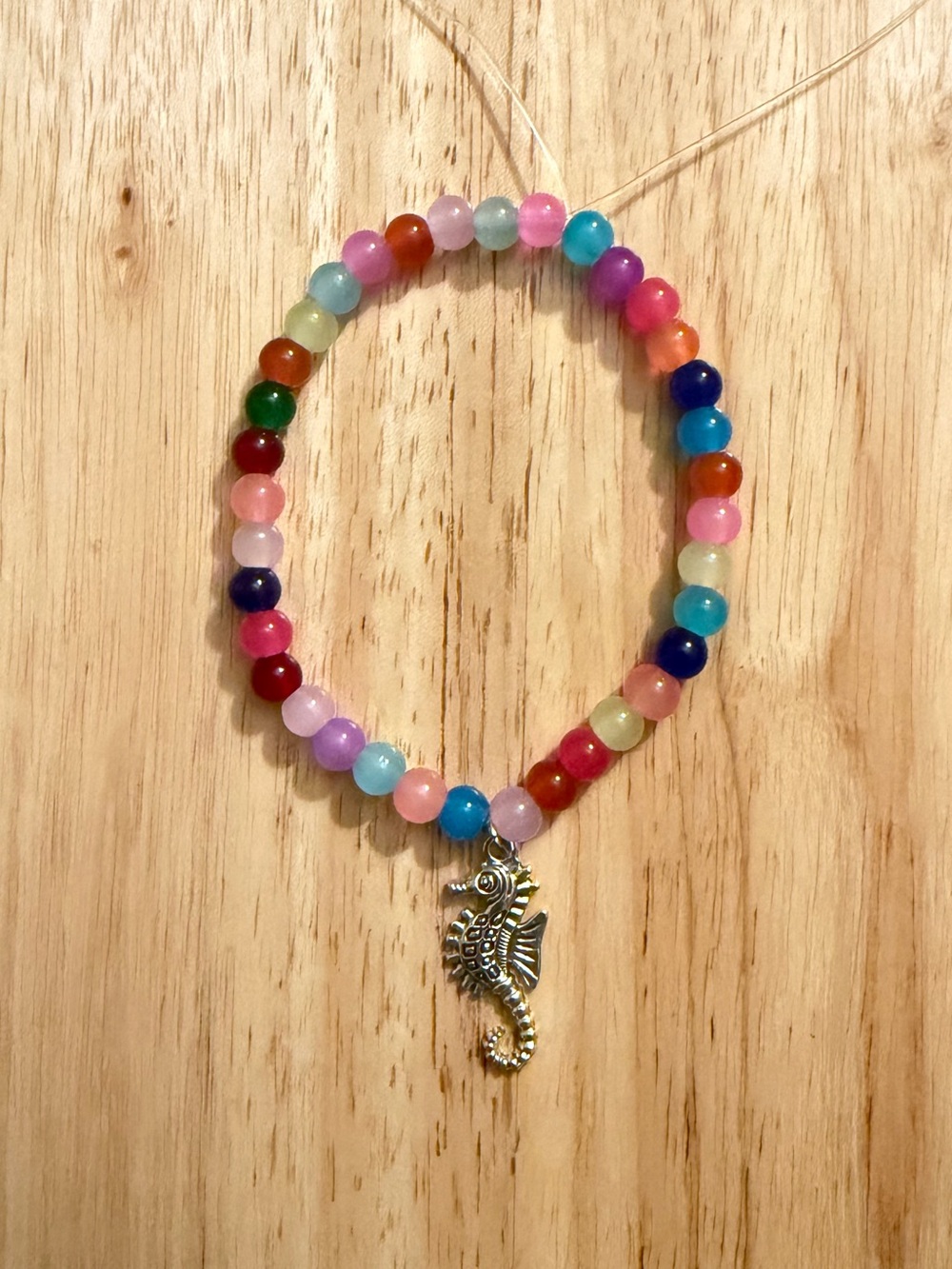 NEW! Jenny’s Handmade Colorful Glass Beaded Bracelet with Silver Seahorse Charm